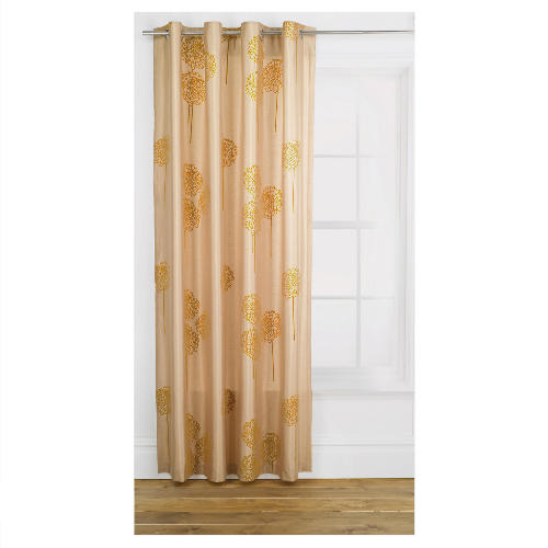 Flocked Floral on Faux Silk Lined Eyelet Curtains