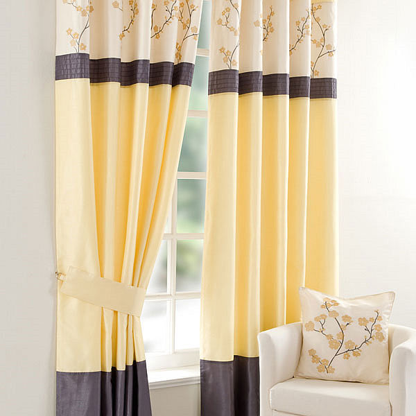 Lemon Oriental Blossom Curtains