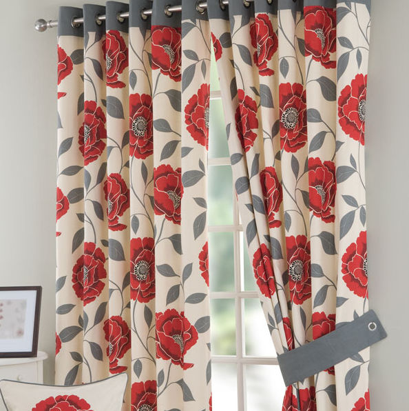 Red Retro Poppy Curtain