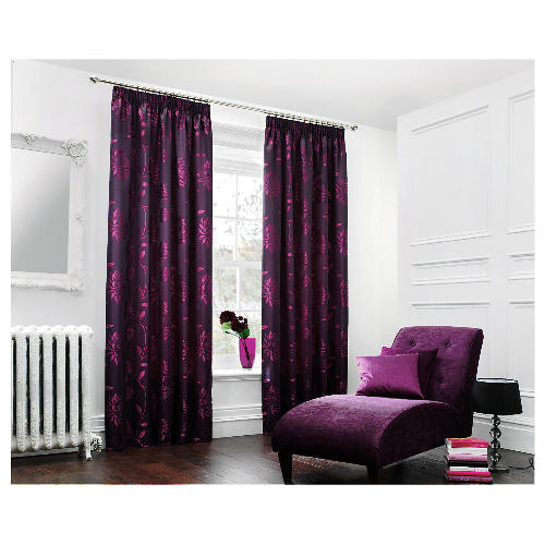 Tesco Boudoir Floral Jacquard Lined Pencil Pleat Curtain